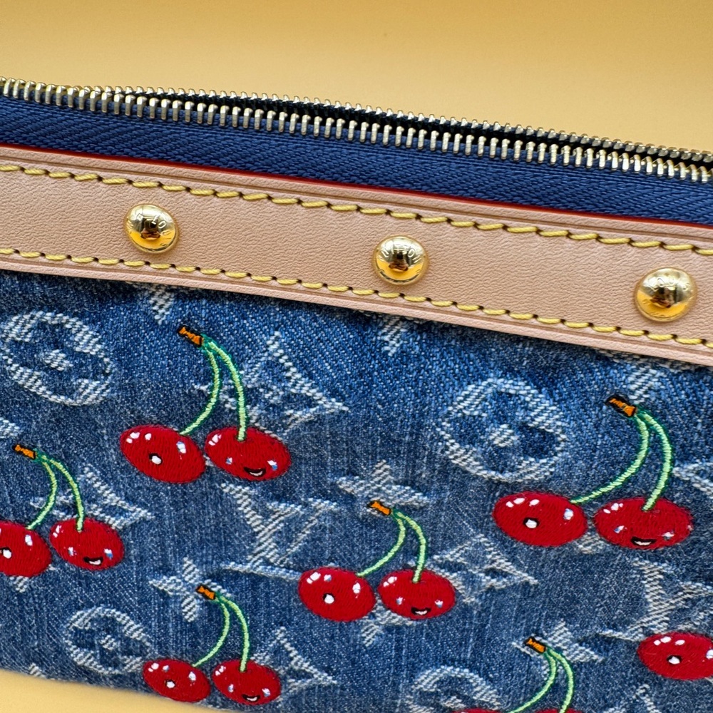 🍒NEW RARE🍒 Louis Vuitton Denim Cherry Pochette - Full Set - Picture 8 of 14